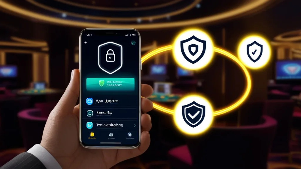 Veiligheids- en updatecontrole van een casino-app op een smartphone