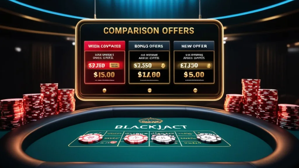 Casino-tafel met een vergelijking van verschillende bonusacties